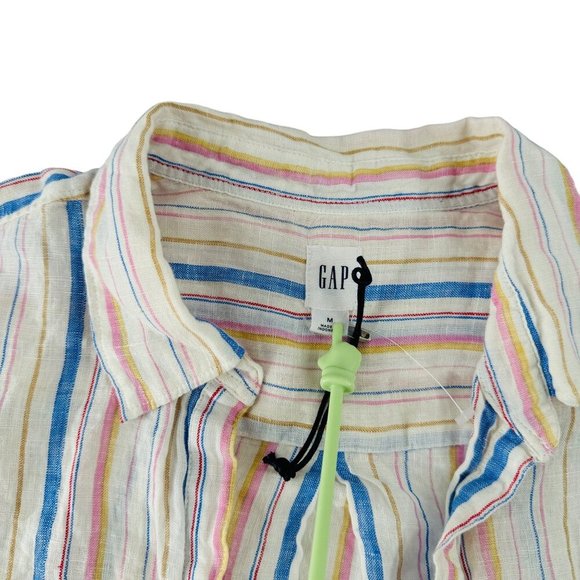 Gap Womens Multicolor Striped Long Sleeve Blouse M Lightweight Cotton & Linen - Picture 3 of 6